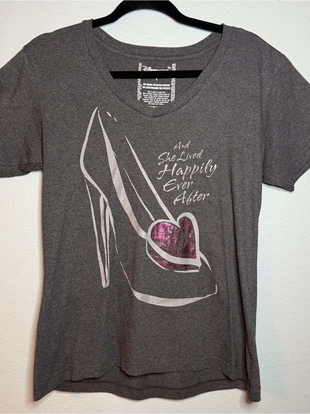 Disney Gray Tee with Pink Heart High Heel Graphic
